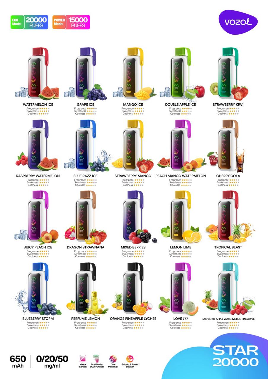 Best Vozol Star 20000 Puffs Disposable Vape In UAE Vape Smoke City Best Vozol Star 20000 Puffs Disposable Vape In UAE Vape Smoke City