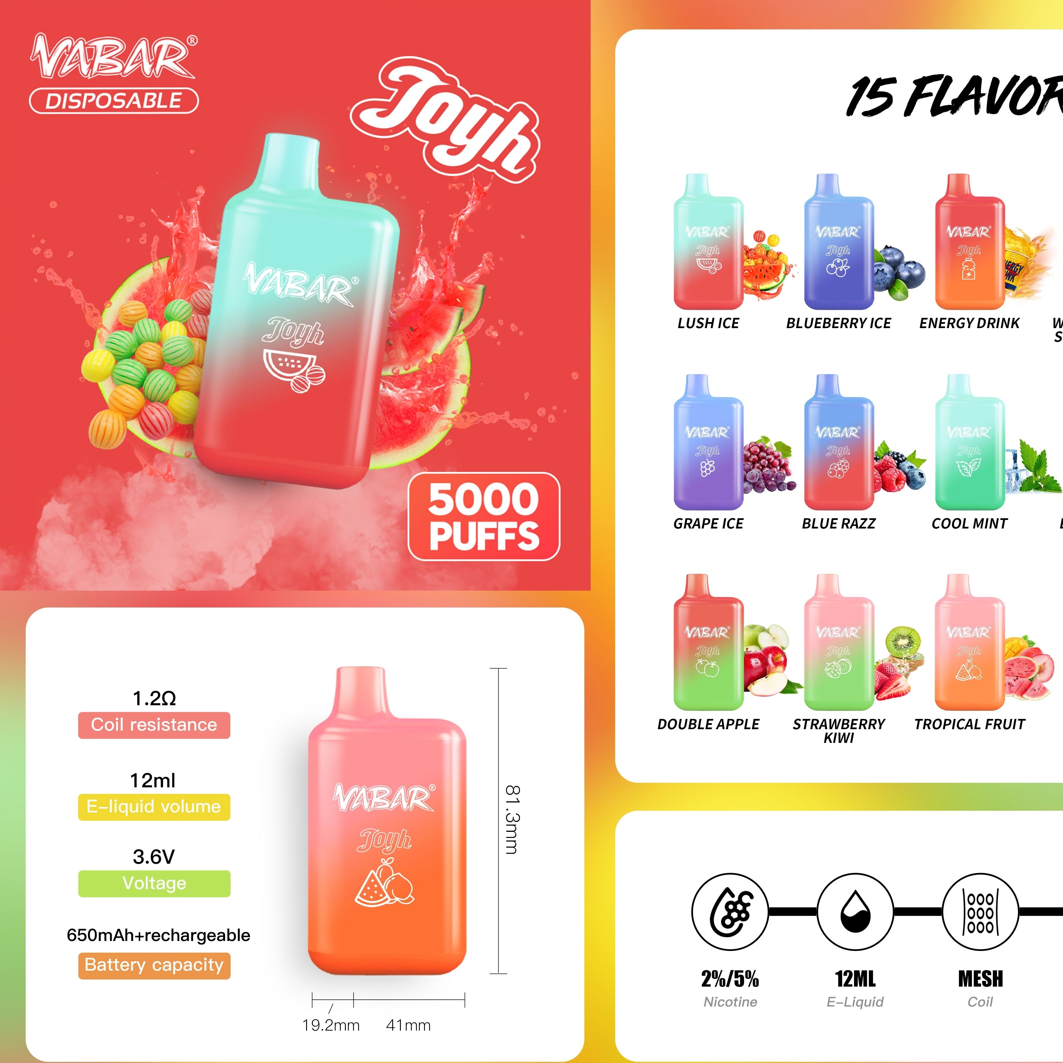 15 flavors Vabar Joyh 5000 Puffs