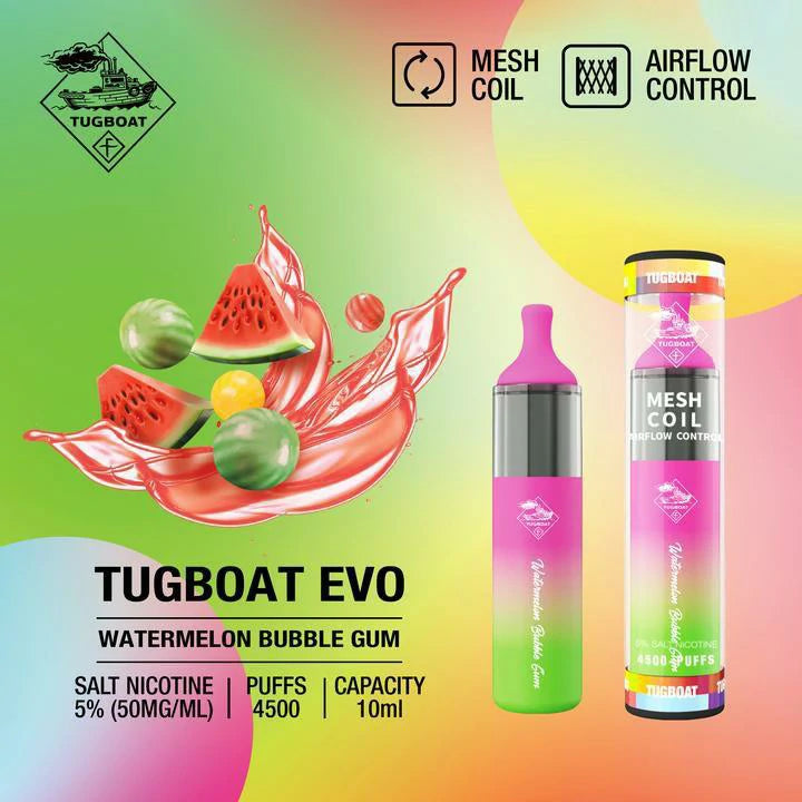 Watermelon Bubble Gum| Tugboat Evo 4500 Puffs