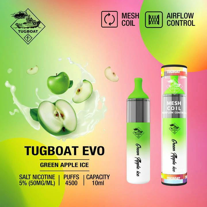 Green Apple Ice| Tugboat Evo 4500 Puffs