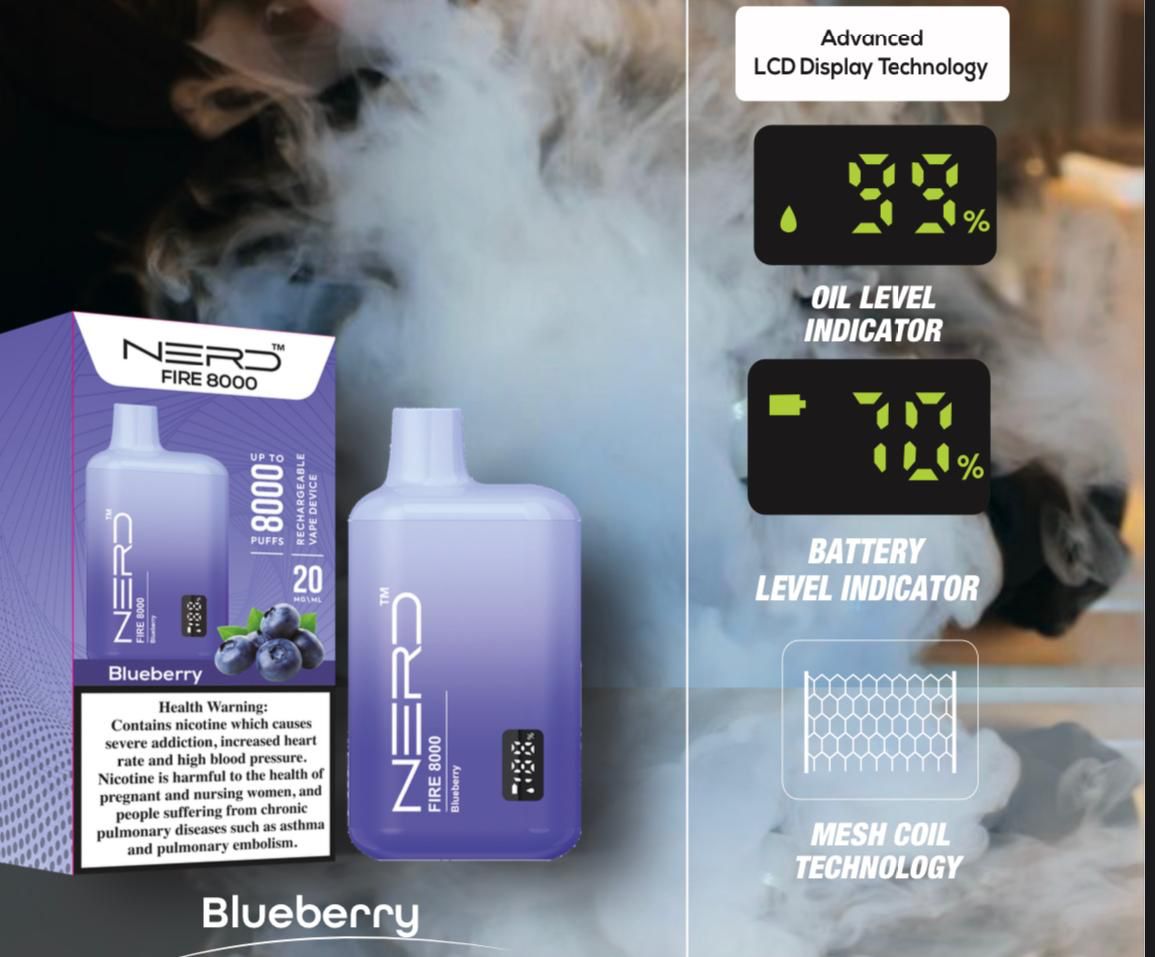 Blueberry| NERD Fire 8000 Puffs 