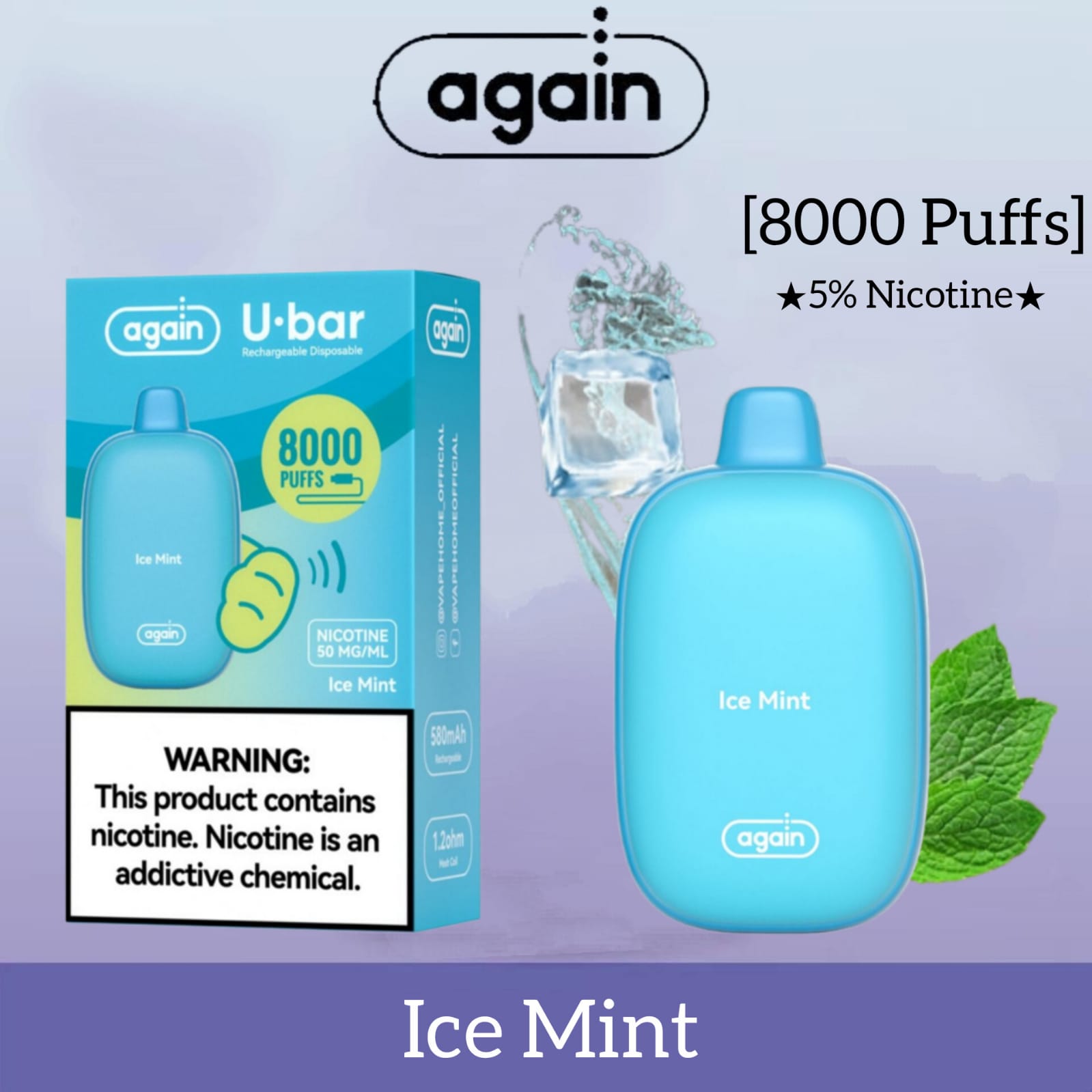 Ice Mint| Again u-bar 8000 puffs