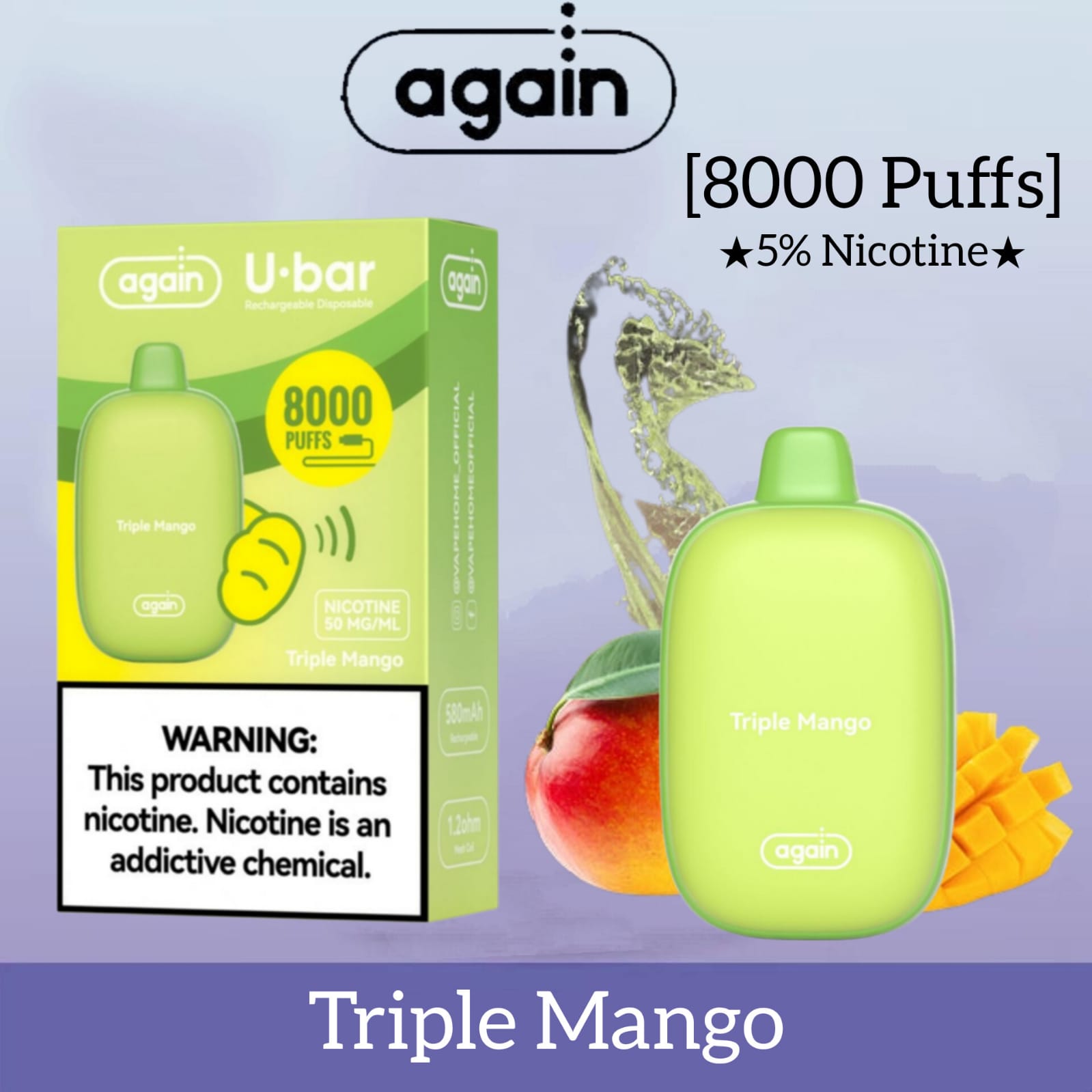 Triple Mango| Again u-bar 8000 puffs