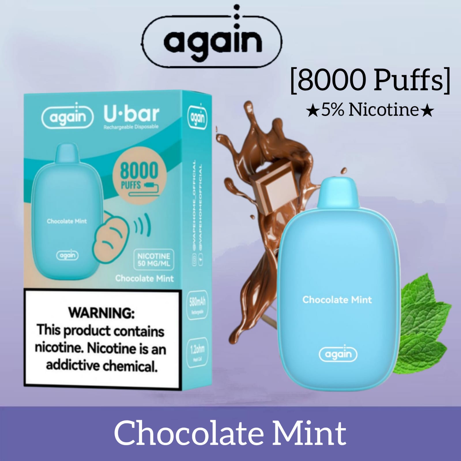 Chocolate Mint| Again u-bar 8000 puffs