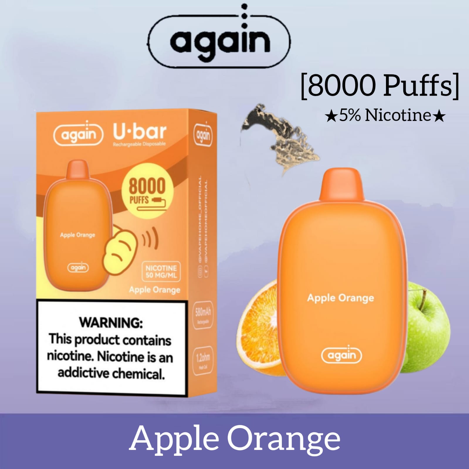 Apple Orange| Again u-bar 8000 puffs