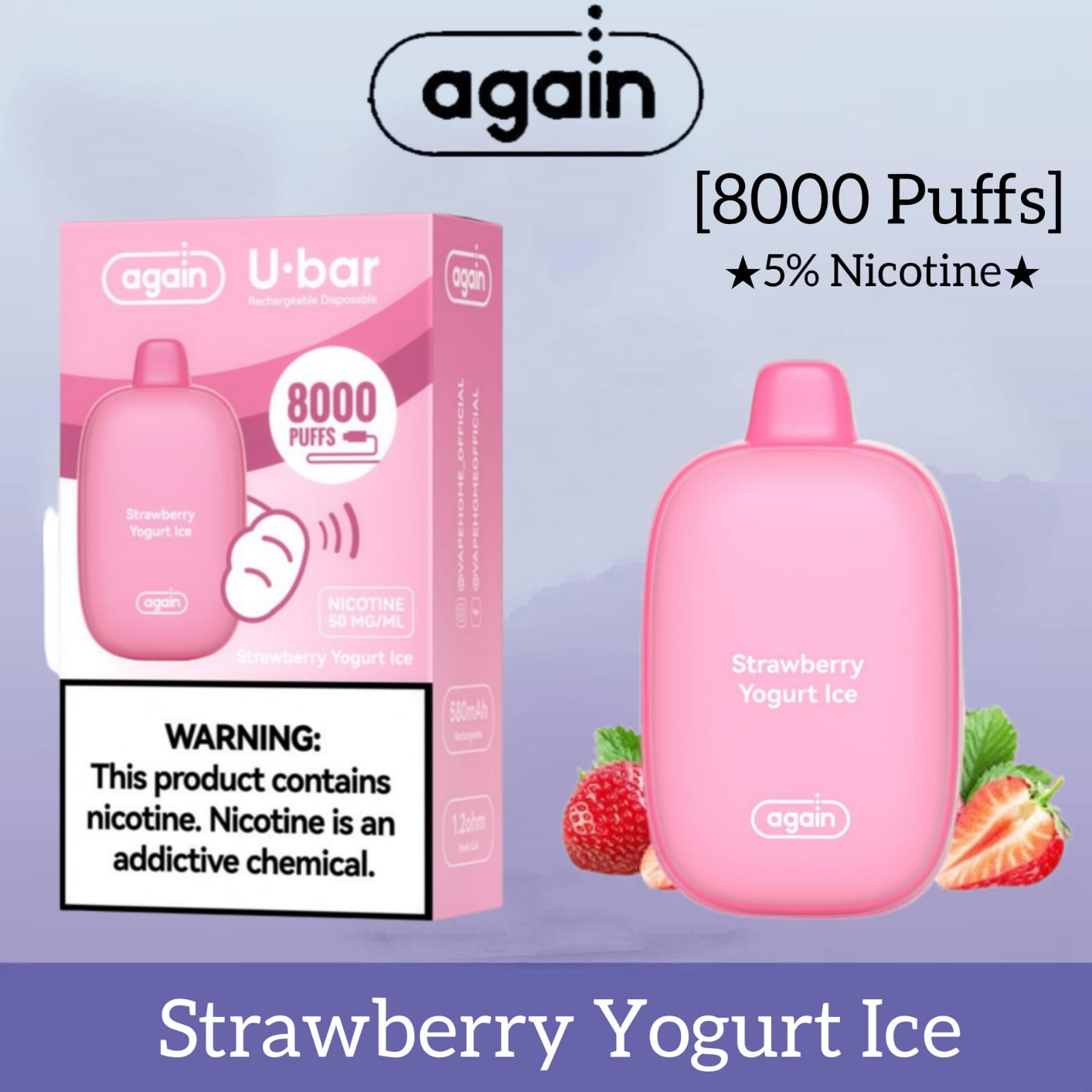 Strawberry Yogurt Ice| Again u-bar 8000 puffs